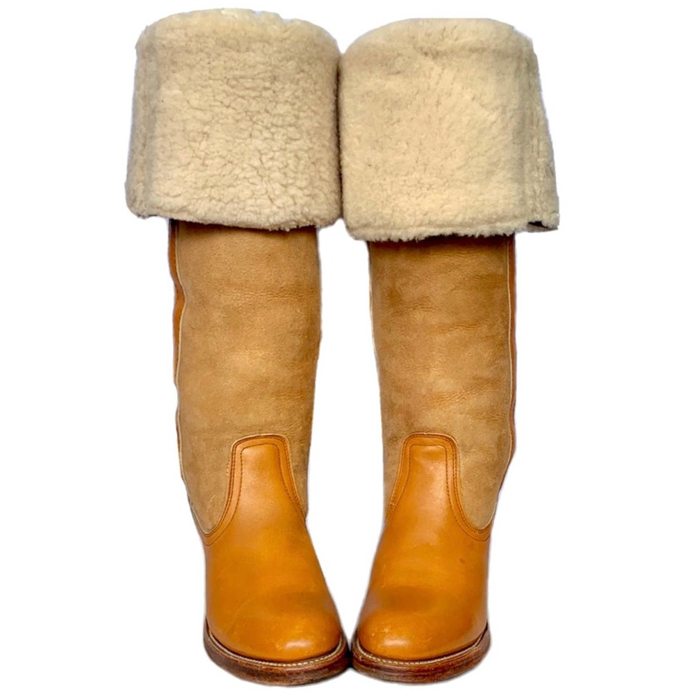 SOLD FRYE True Vintage Black Label Shearling Lined Tall Over the Knee Fold Boots - Picture 3 of 8